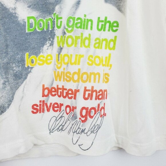 BOB MARLEY "Don't Gain The World And Lose Your Soul" White V-Neck T-Shirt Sz S - Picture 2 of 6